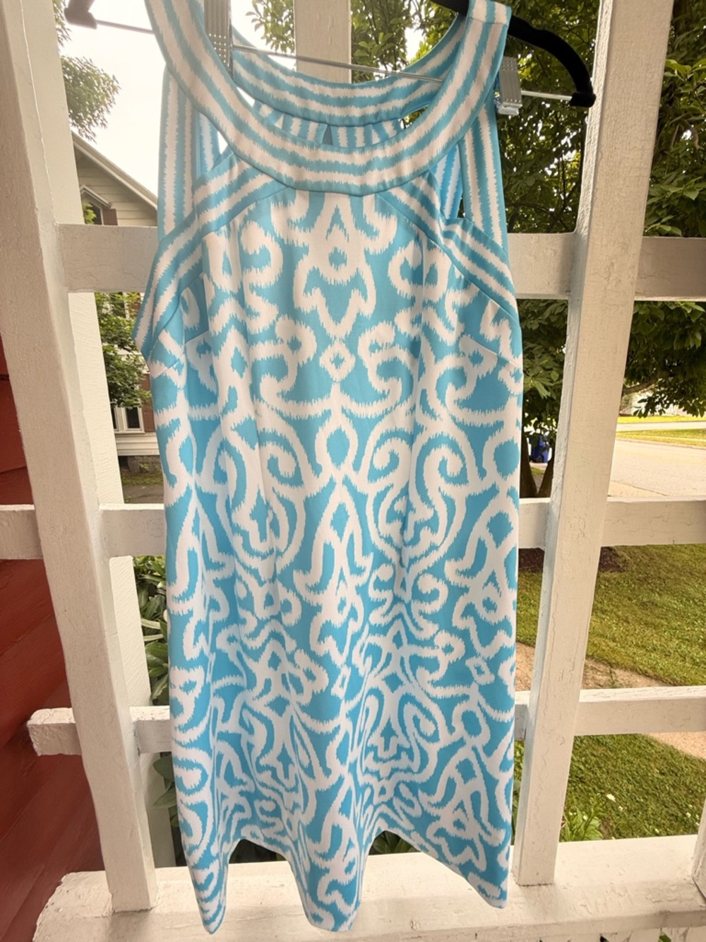 Gretchen Scott Designs Aqua and White Midi Dress